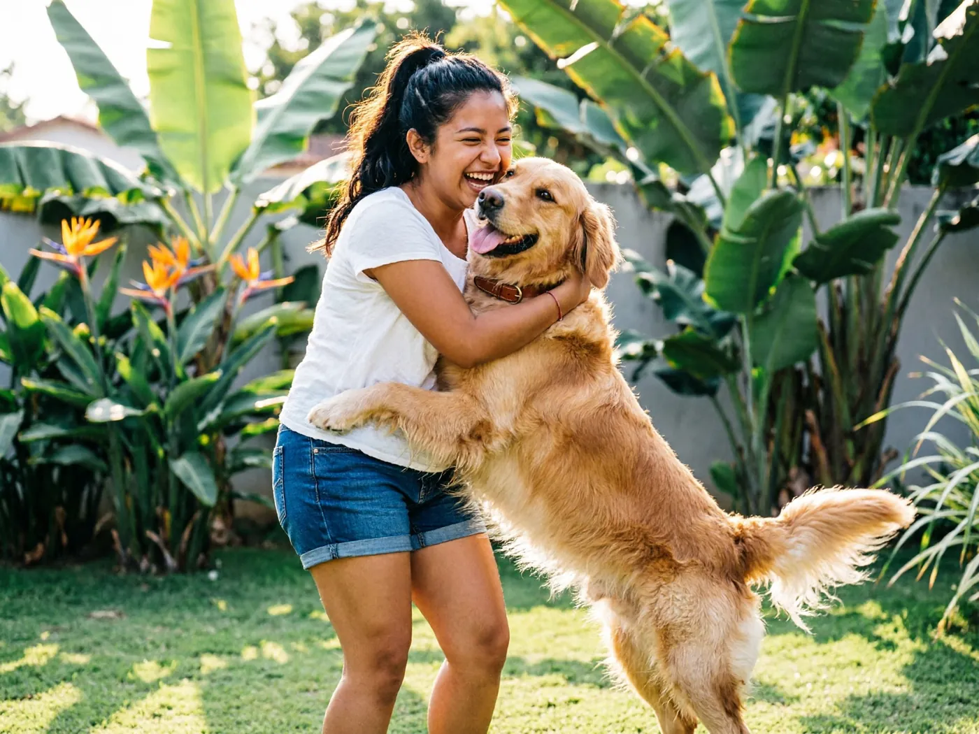 Joven abrazando a su perro